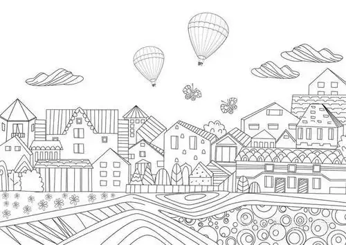 美丽的城市景观插图与建筑和空气气球插画-正版商用图片0sduhc-摄图新