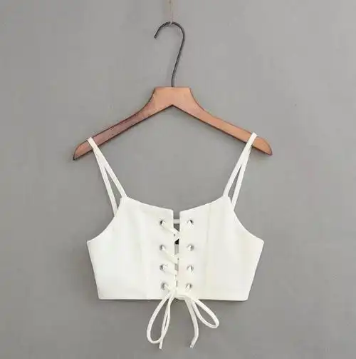 新款式2021欧美风超短款胸前绑绳小吊带抹胸女夏季修