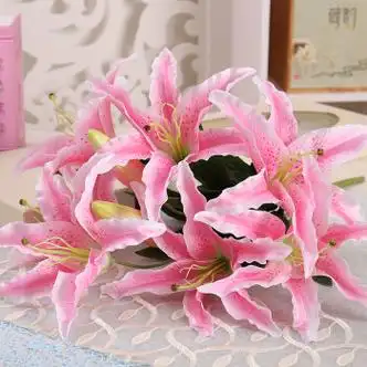 仿真花束单支餐桌客厅装饰品塑料摆设花艺摆件花瓶插花 卿卿百合_浅