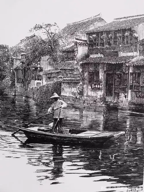 马国斌钢笔画江南六大古镇