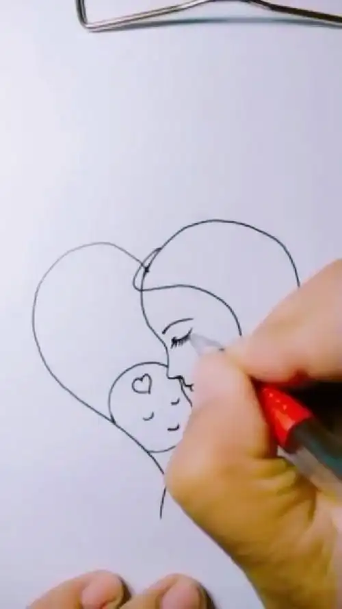 妈妈亲吻生病孩子的简笔画