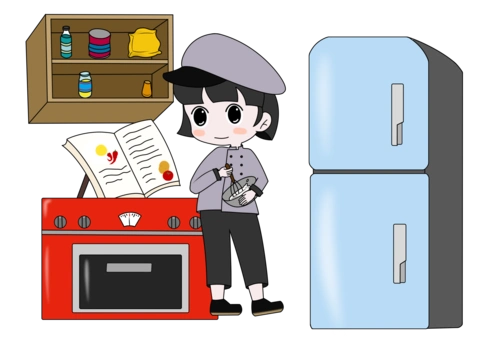 厨娘烹饪手绘插画图片
