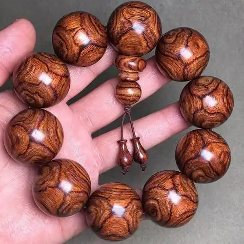 海南鬼脸佛珠文玩红木黄花梨黄鬼脸30手串老料糠梨手串