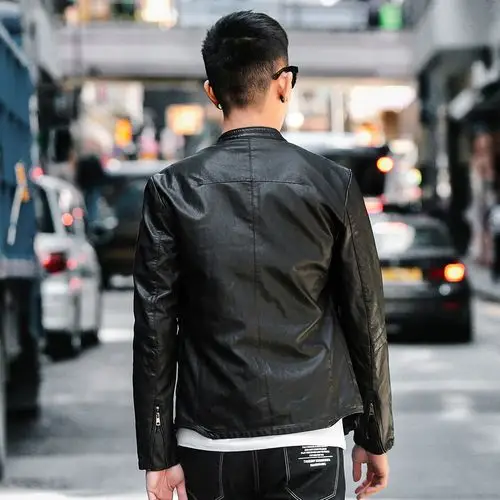 春秋冬新款机车服修身韩版帅气立领男士夹克男士外套皮衣男士皮衣