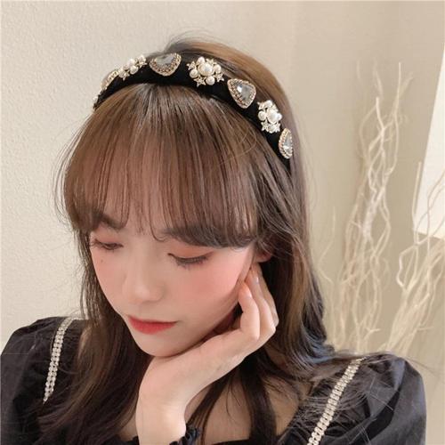 2021韩版时尚流行宝石珍珠绒布头饰发箍女外出新款复古头箍网红