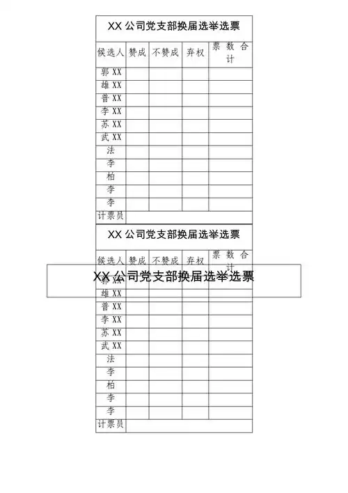 党支部换届选举选票模板