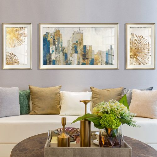 简约美式现代客厅沙发背景装饰画简美轻奢餐厅背景画摩登都市