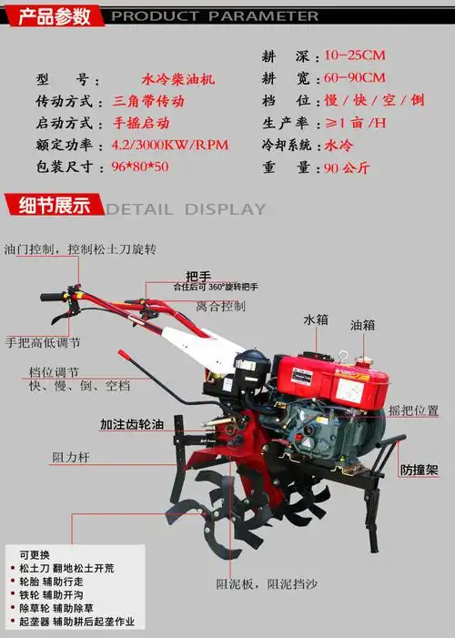 微耕机小型松土机旋耕起垄除草开沟耕地机柴油汽油多功能旋耕机 170