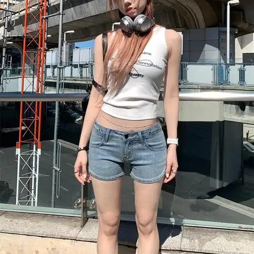 美式辣妹低腰牛仔短裤女2024年夏季新款修身弹力显瘦a字包臀热裤