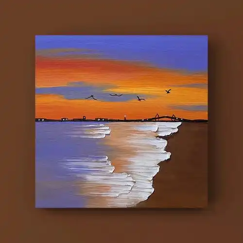 油画棒海滩日落附教程色号