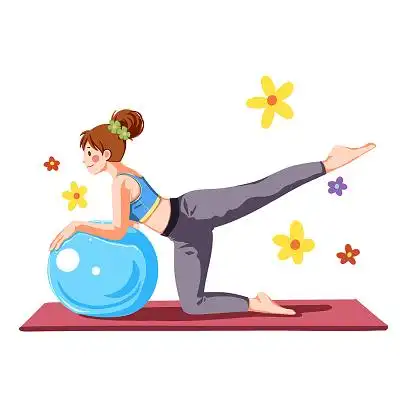 手绘卡通瑜伽运动女孩瑜伽球健身人物元素健身瑜伽运动元素