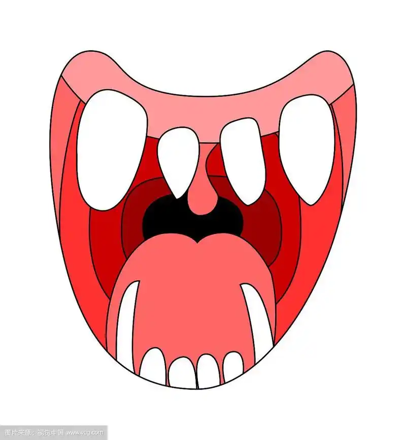 卡通微笑张开嘴,嘴唇和牙齿