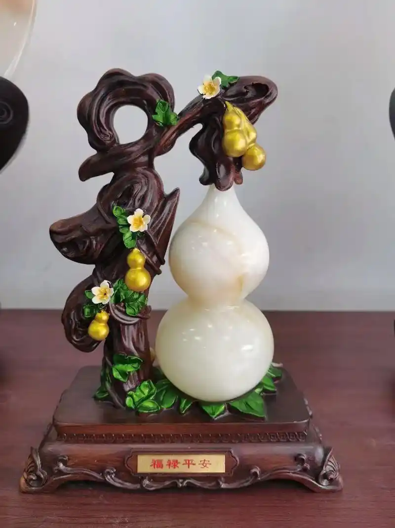 天然玉石葫芦配福字底座#玉石摆件工艺品 #送礼佳品 #高端大 - 抖音
