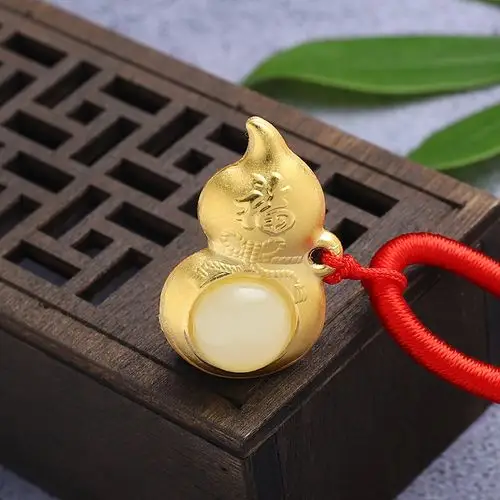金镶玉 4d和田玉镶金 硬金和田玉葫芦吊坠 送礼电视购物厂家批发