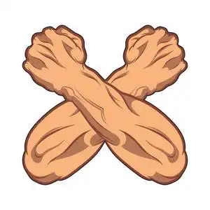 健身漫画两个交叉,双手紧握成拳头.黑色和白色的漫画插图.