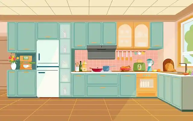 厨房大场景卡通厨房插画jpg素材