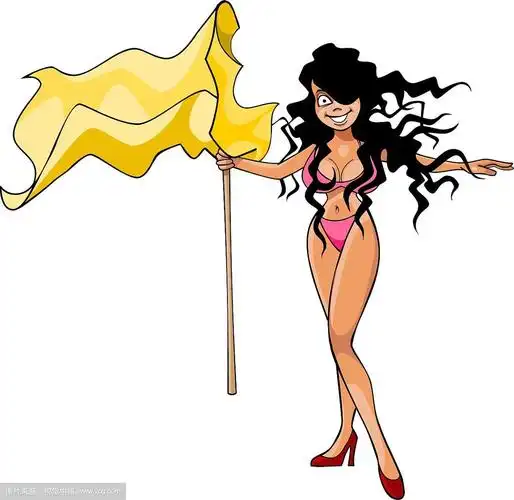 穿着泳衣,头发飘逸的卡通女孩