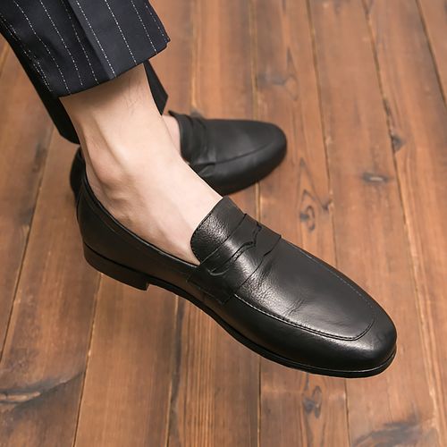 春季新款英伦时尚男士商务皮鞋韩版休闲真皮男鞋懒人乐福鞋子