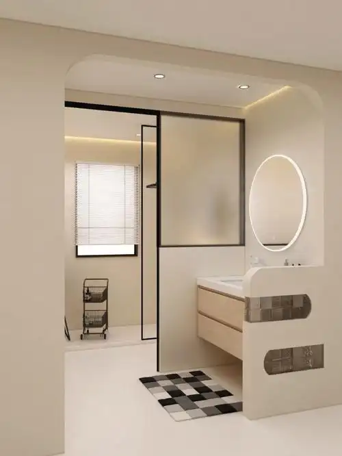 微水泥二分离卫生间半墙玻璃砖隔断真好看