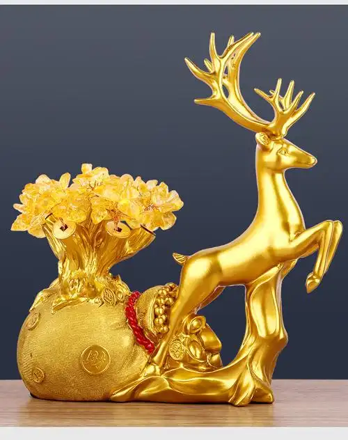 麋鹿发财树工艺品摆件家居客厅电视酒柜装饰品摆设创意办公室 一鹿