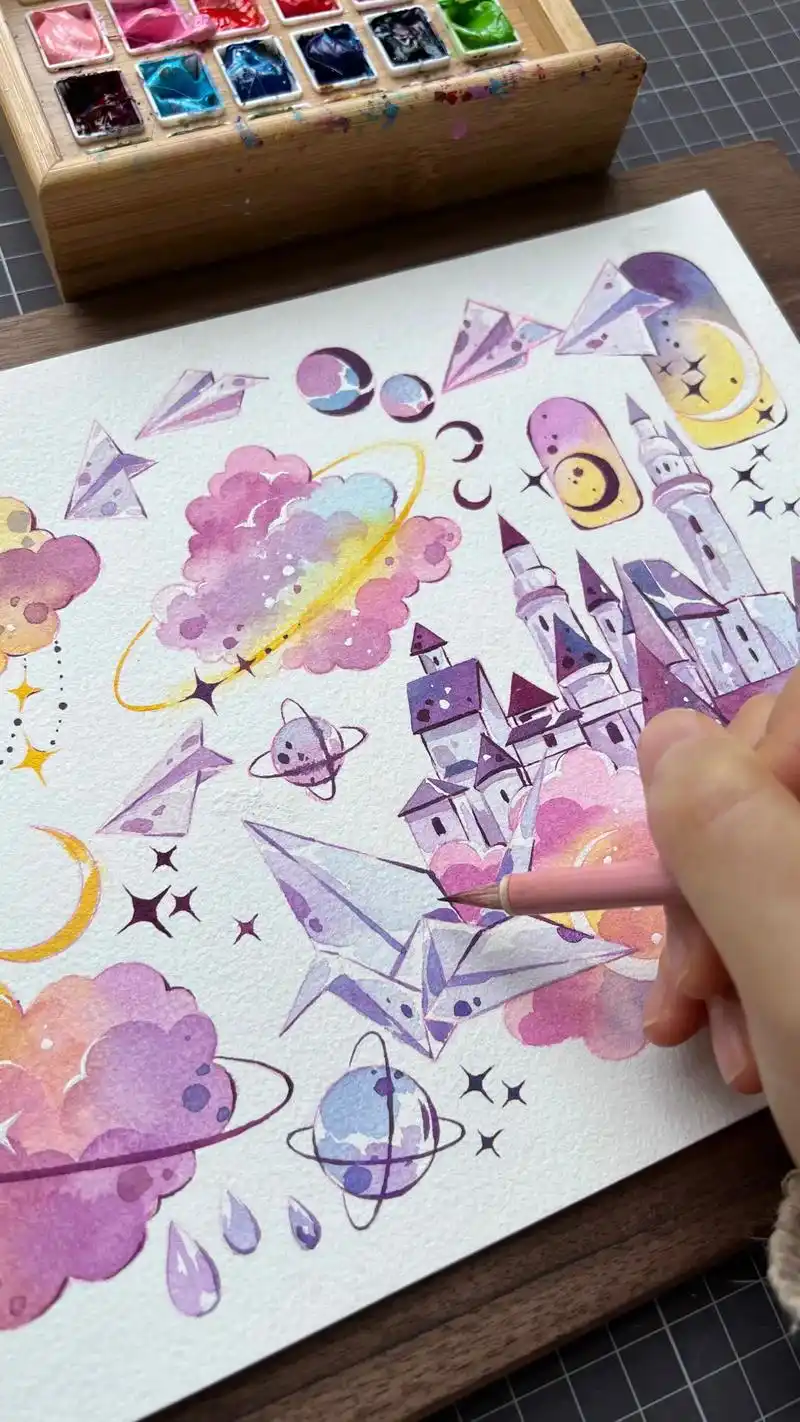 浅画一下手帐素材#水彩 #手帐 #胶带 #手绘 #插画 #创 - 抖音