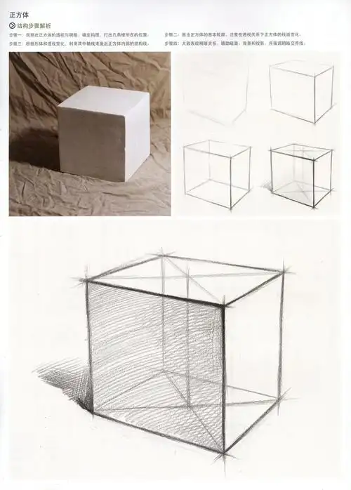 素描新手入门临摹第一步:正方体结构步骤解析图_素描自学网