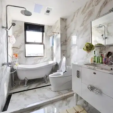 新古典风格四室一厅长方形卫生间集成吊顶白色瓷砖装修图片