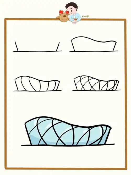 简笔画教程北京地标建筑鸟巢