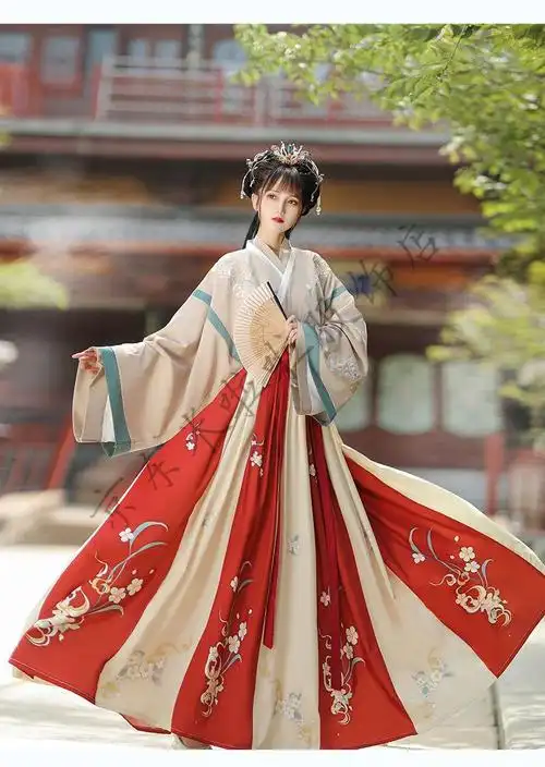 花语汉服女原创中国风晋制交领齐腰褶裙魏晋风古装日常学生套装蓝色里