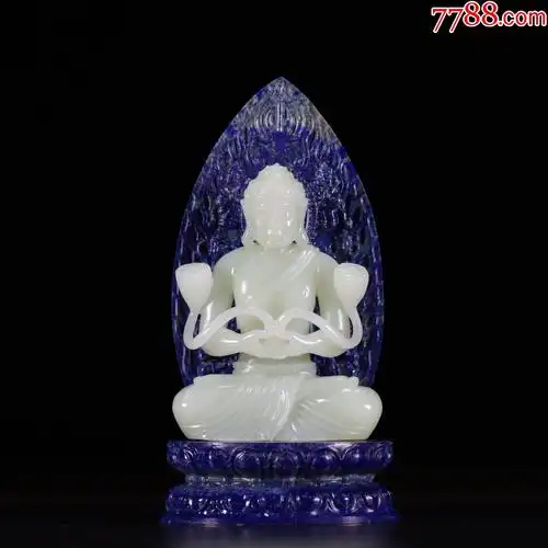 和田玉青金石底座白玉佛_价格30000元_第1张_7788