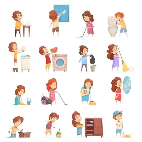 16款大扫除擦窗户拖地扫地刷马桶洗衣服倒垃圾等打扫卫生图片免抠素材
