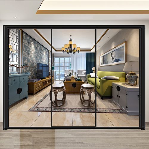厨房极窄三联动玻璃推拉门铝合金隔断隐形吊轨滑轮折叠门移门定制
