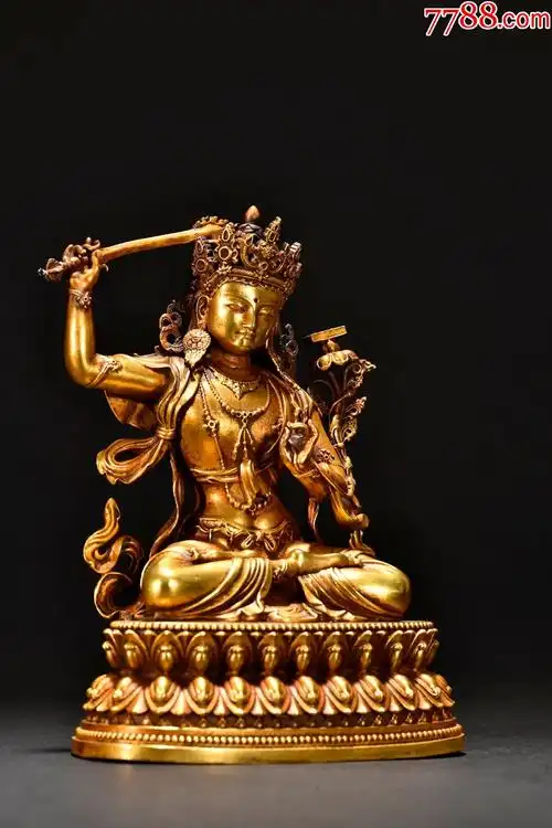铜鎏金文殊菩萨持剑像