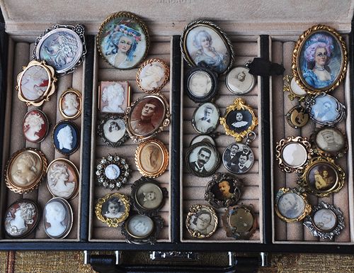 vintage欧洲古董cameo卡梅奥美人头像浮雕 高档相盒别针贝母胸针b