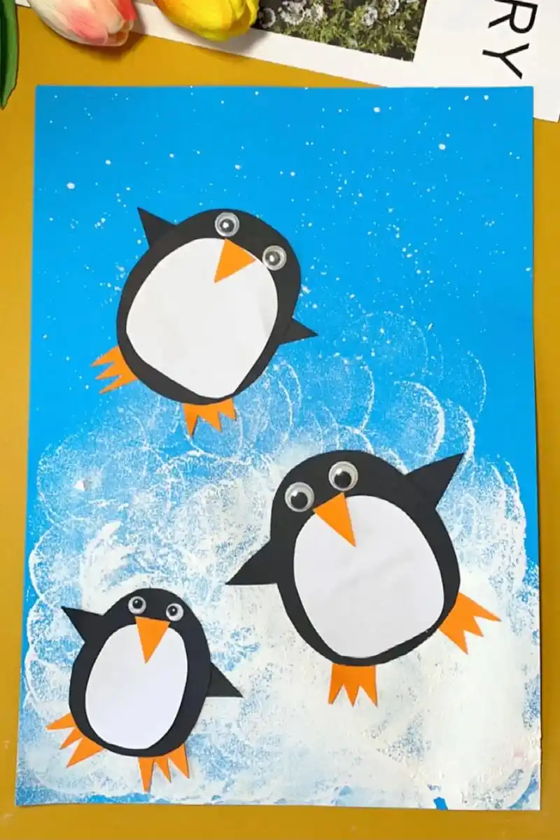 滑雪的小企鹅,适合3岁小朋友.#创意美术 #手工diy #一 - 抖音