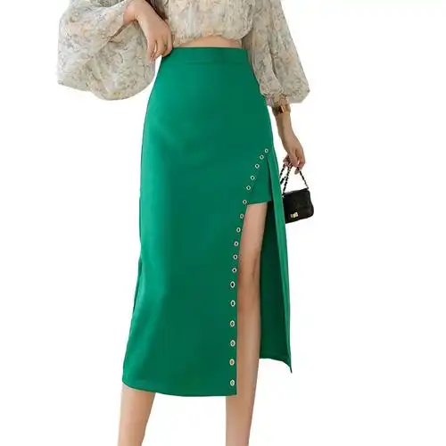 高腰开叉半身裙夏季新款不规则半身裙长裙设计感半裙