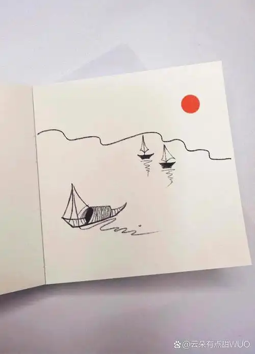 落日与渔船简笔画合集