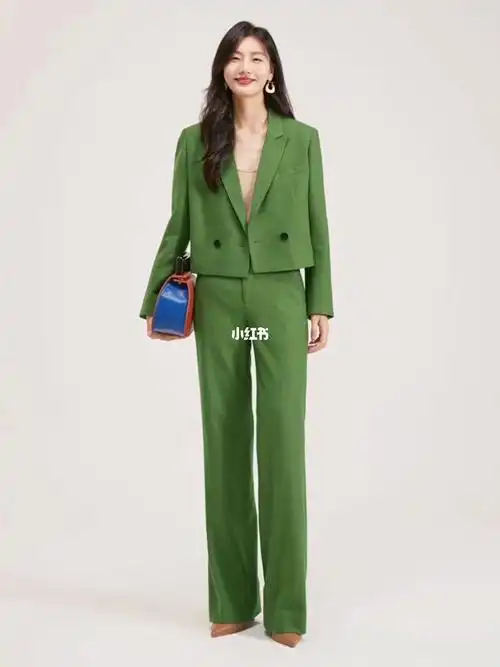 uslonsrd笙声曼绿色截短西装显瘦又显高