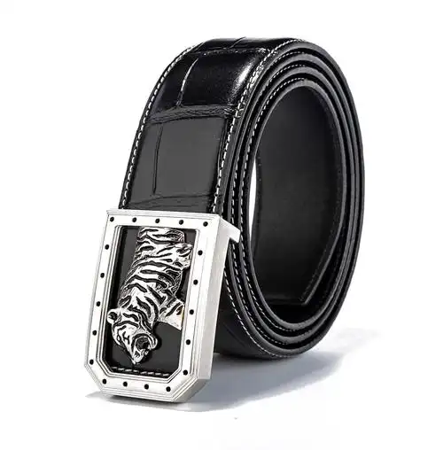 男士钢扣真皮腰带 高端品质 原版鳄鱼纹进口头层牛皮平滑扣皮带