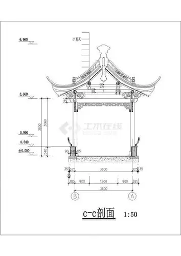 某公园中式古典四角亭施工图