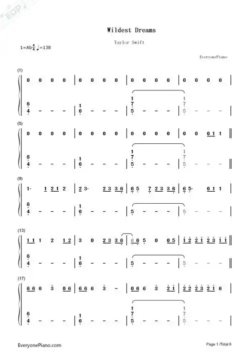 wildest dreams-taylor swift双手简谱预览1