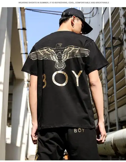 century boy短袖男士套装老鹰t恤bo丫运动短裤b0y潮牌夏t bdc1988黑t