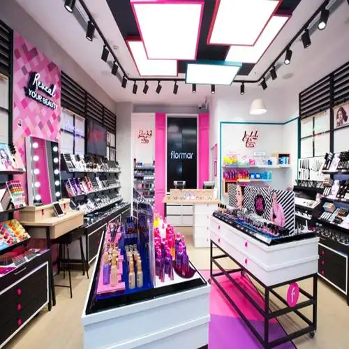 双层彩妆柜台 烤漆口红化妆品柜子展示柜整店 欧美彩妆展架陈列架