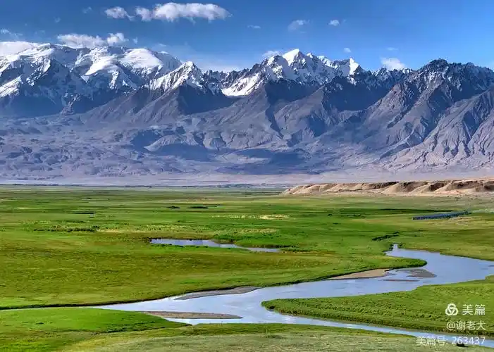 帕米尔高原:雪山,草原,牛羊,蓝天,白云,人家.