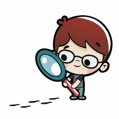 可爱卡通小男孩拿放大镜看地上的脚印png图片免抠矢量素材