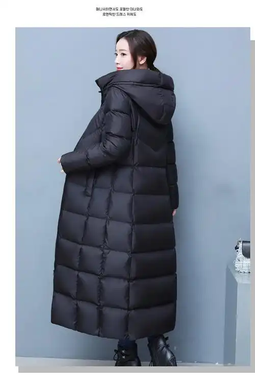 学生乐 长款羽绒服过脚踝女超长款过膝加长加厚白鸭绒防寒外套 黑色 s