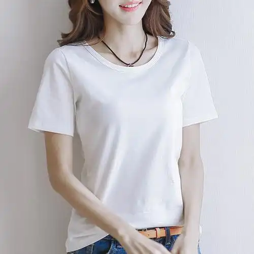 纯棉白色短袖t恤女夏季女装大码宽松纯白韩国简约百搭上衣打底衫