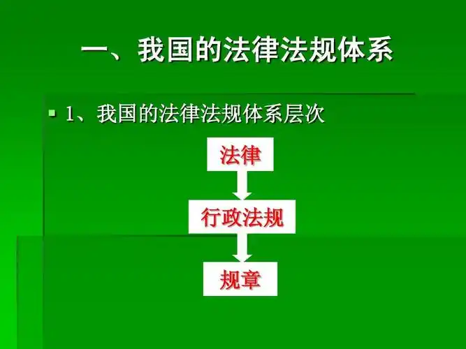 一,我国的法律法规体系 1,我国的法律法规体系层次 法律 行政法规