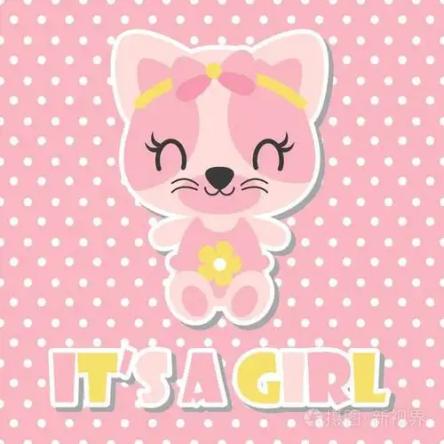 可爱的小宝贝小猫作为女婴上圆点背景矢量卡通插画为婴儿洗澡卡设计