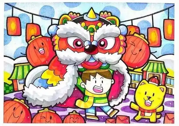 新年快乐简笔画牛年大吉新春快乐,春节主题简笔画轻松学,亲子育儿绘画